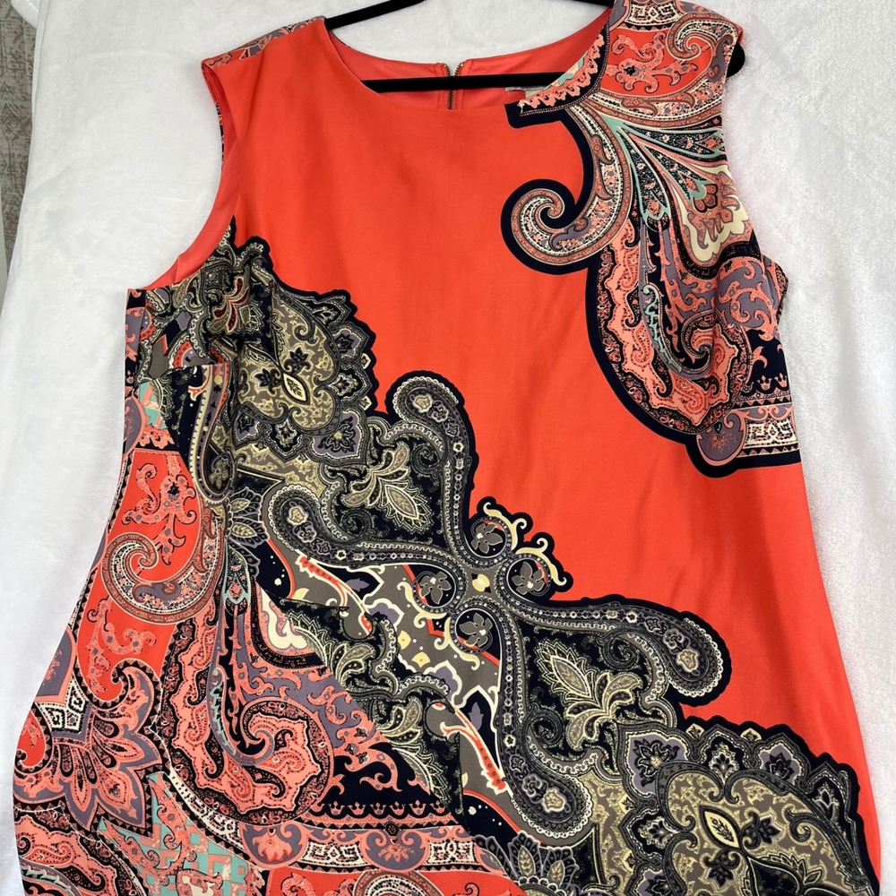Paisley Sheath Dress Womens 18 Coral Excellent Sleeveless db established 1962